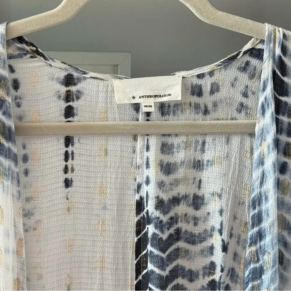 Anthropologie Vada White Blue Gold Shimmer Cocoon Kimono Women’s One Size - Picture 9 of 12